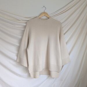 Baldwin Cream Cashmere Wool Mock Neck Boxy Fit Oversized Sweater S